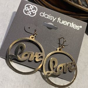 Daisy Fuentes Gold Tone “Love” Drop Pierced Earrings